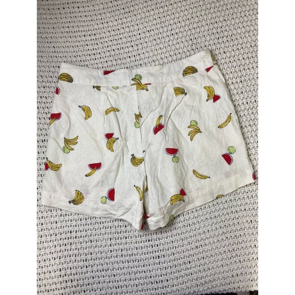 ModCloth Novelty Fruit Print High Rise Linen Shorts Women Size 10 Vacation Beach - Picture 2 of 16